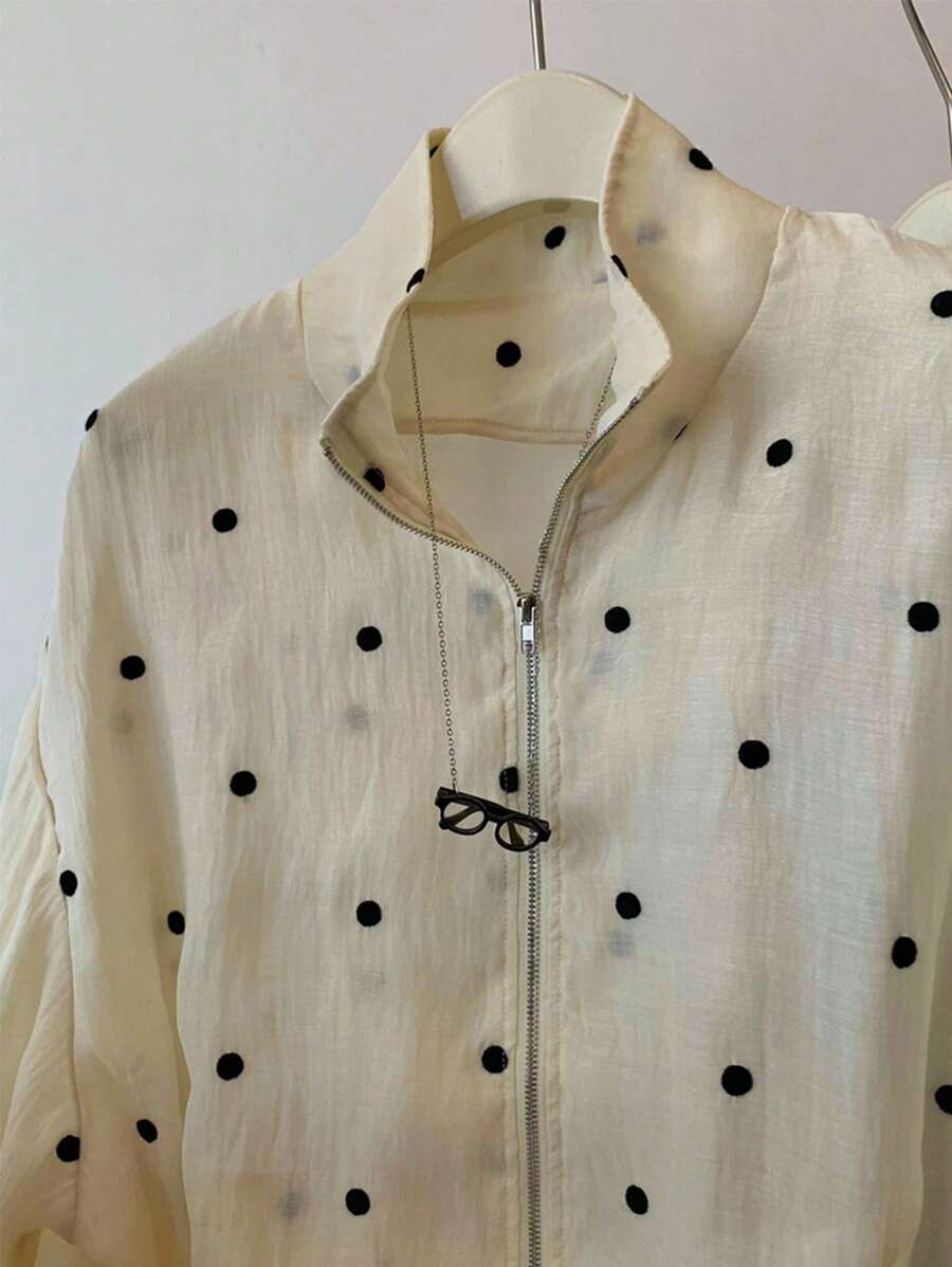 SHEIN Franclia جاكيت نسائي خفيف بنقشة نقاط بسحاب