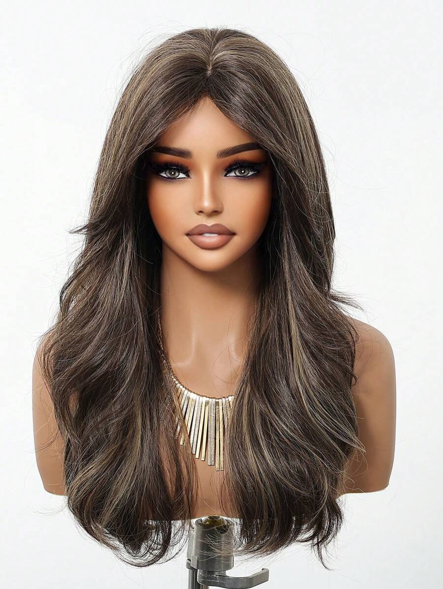 SHEIN طقم شعر مستعار 22 بوصة بني فاتح مموج