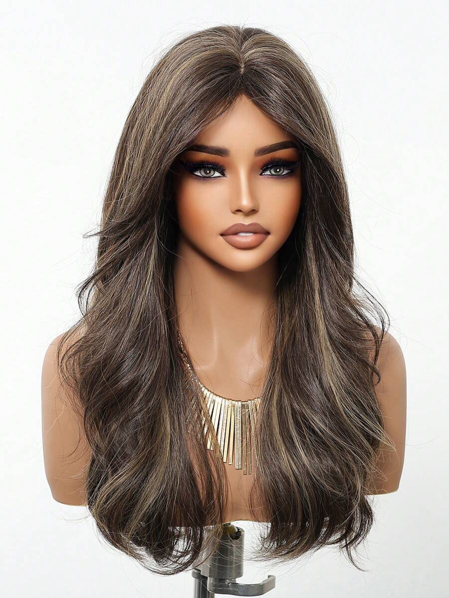 SHEIN طقم شعر مستعار 22 بوصة بني فاتح مموج