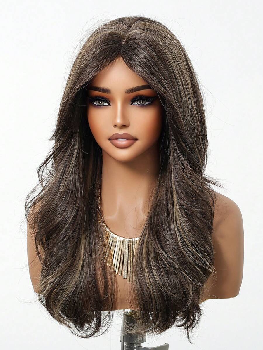 SHEIN طقم شعر مستعار 22 بوصة بني فاتح مموج