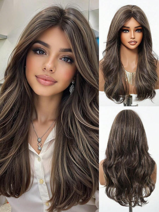 SHEIN طقم شعر مستعار 22 بوصة بني فاتح مموج