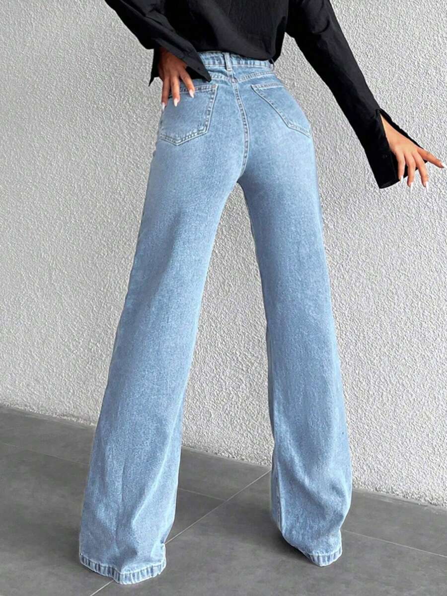 SHEIN بنطال جينز عصري فضفاض واسع الساق