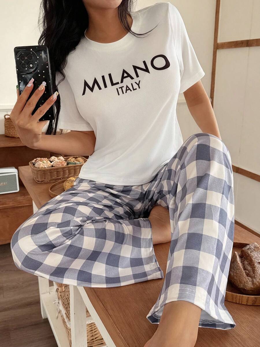 SHEIN Dream Adore مجموعة بيجامات مريحة 2 قطعة
