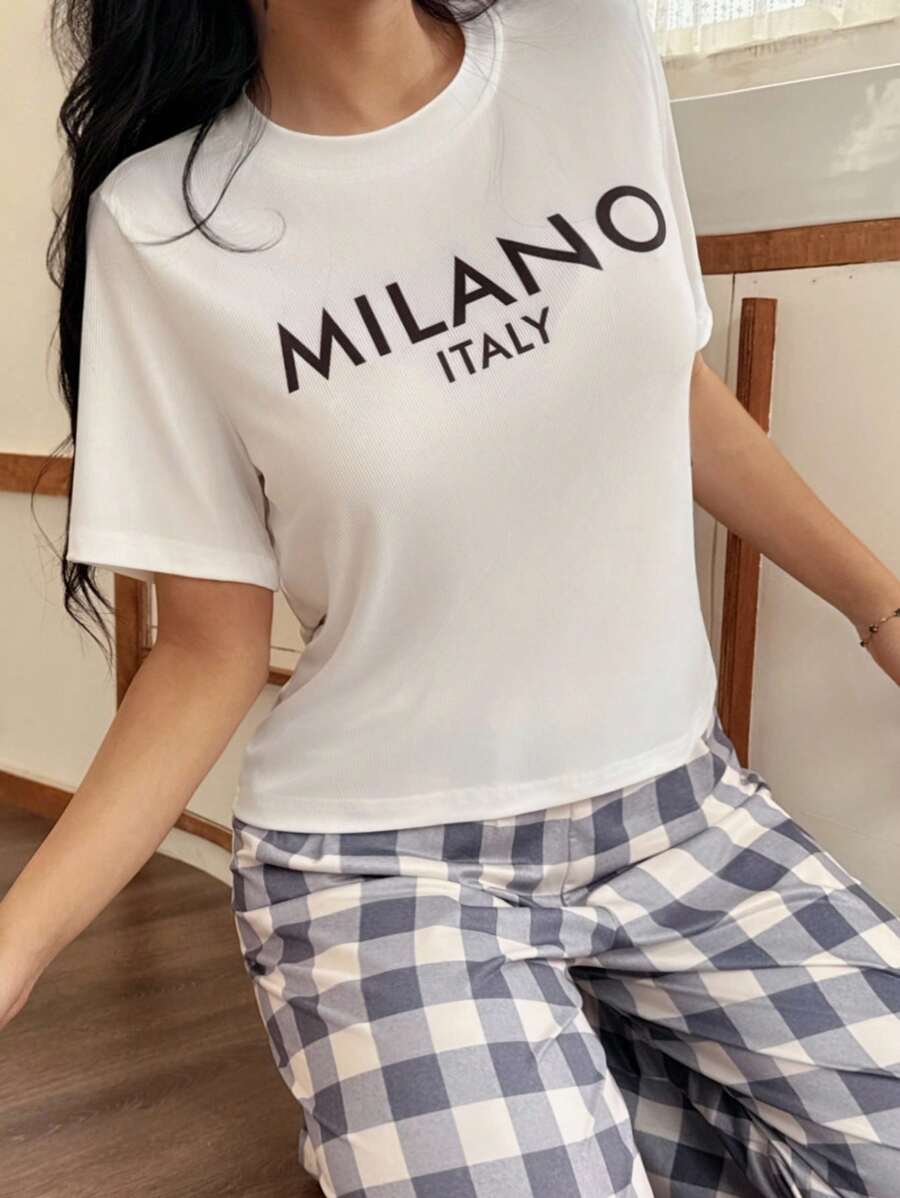 SHEIN Dream Adore مجموعة بيجامات مريحة 2 قطعة