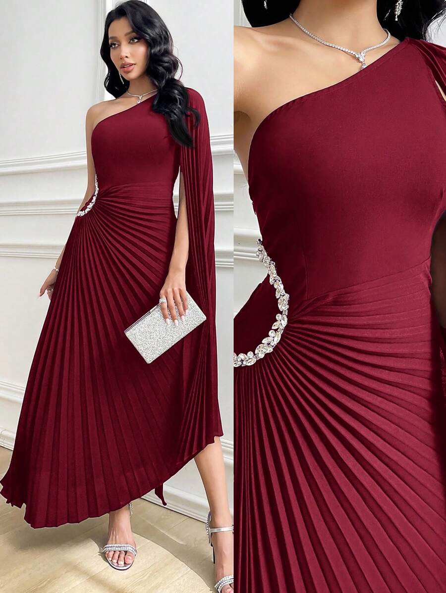 SHEIN Modelyn فستان عنابي بكتف منسدل