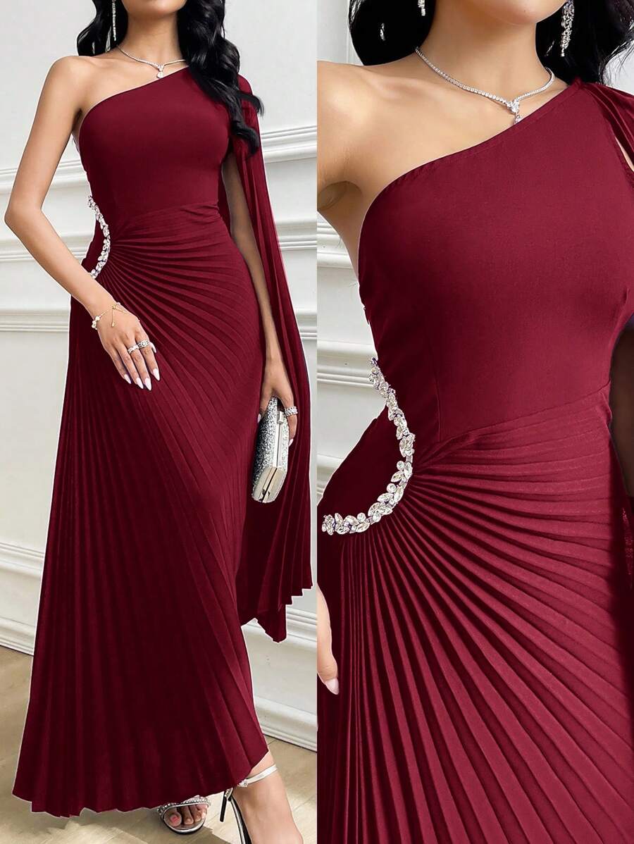 SHEIN Modelyn فستان عنابي بكتف منسدل