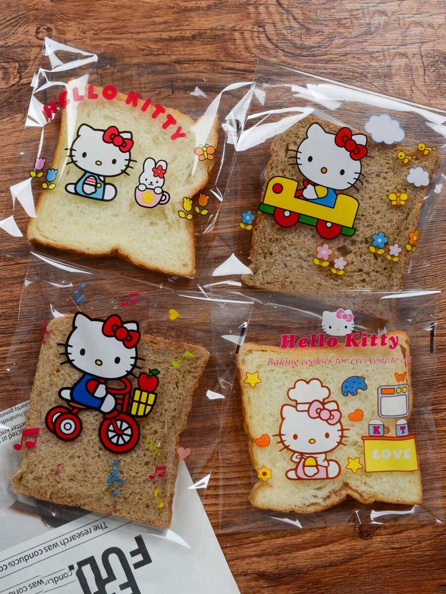 SHEIN Sanrio  كيس تغليف خبز هيلو كيتي ذاتي اللصق للمدرسة والأطعمة
