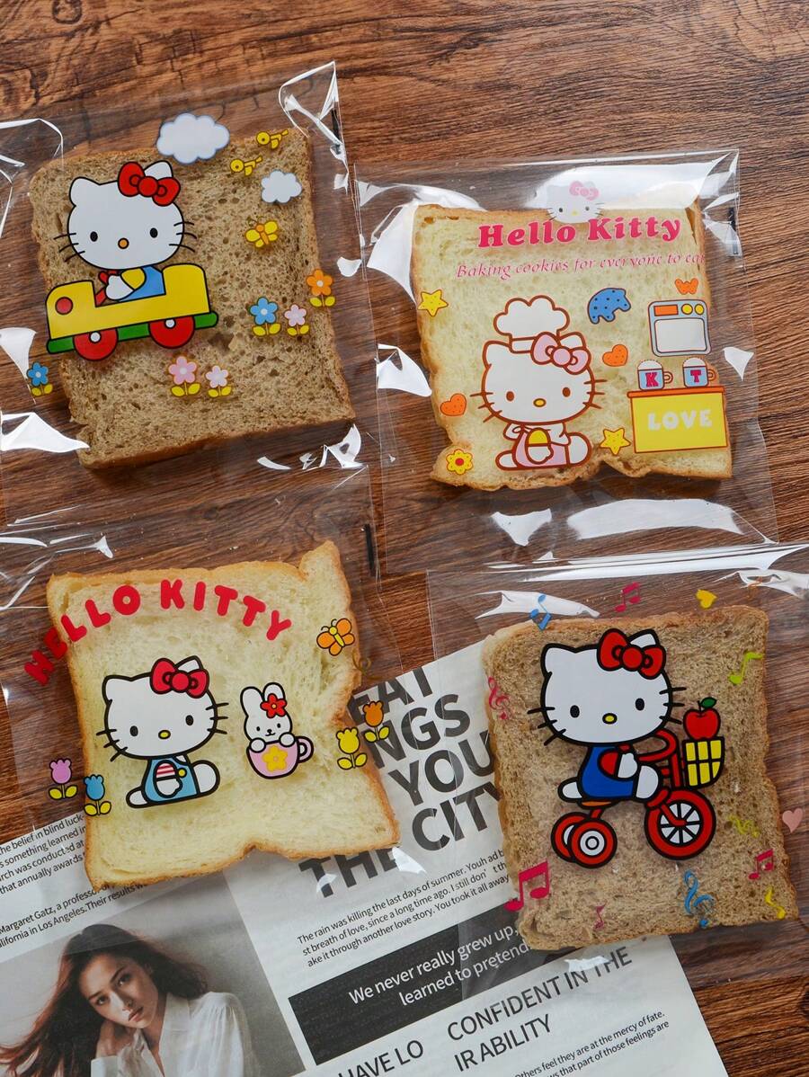 SHEIN Sanrio  كيس تغليف خبز هيلو كيتي ذاتي اللصق للمدرسة والأطعمة