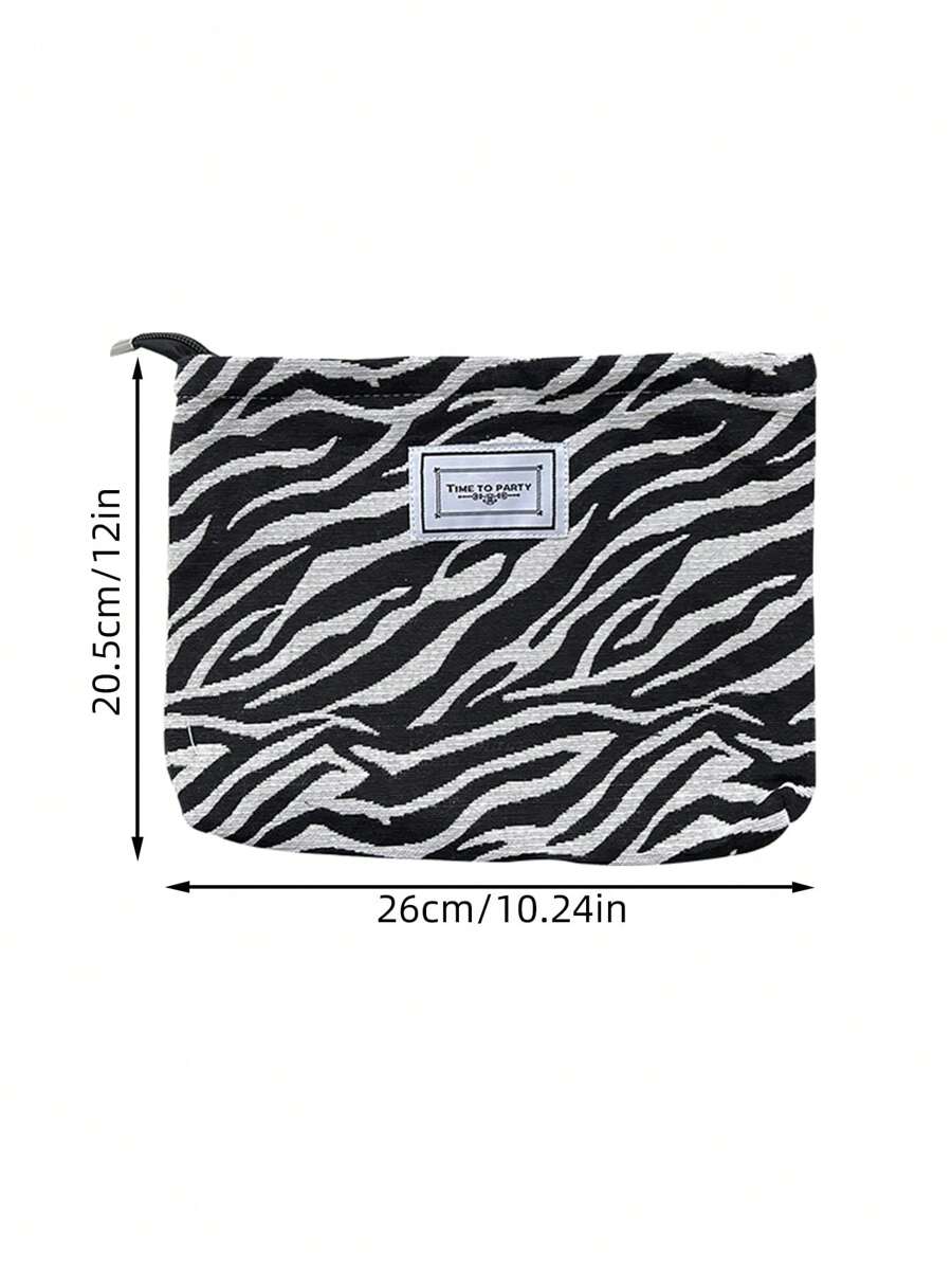 SHEIN حقيبة مكياج نسائية محمولة بنمط زيبرا (أسود)
