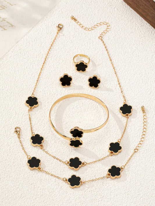 SHEIN مجموعة إكسسوارات 5 قطع سوداء بتصميم زهري