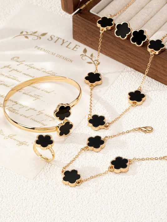 SHEIN مجموعة إكسسوارات 5 قطع سوداء بتصميم زهري