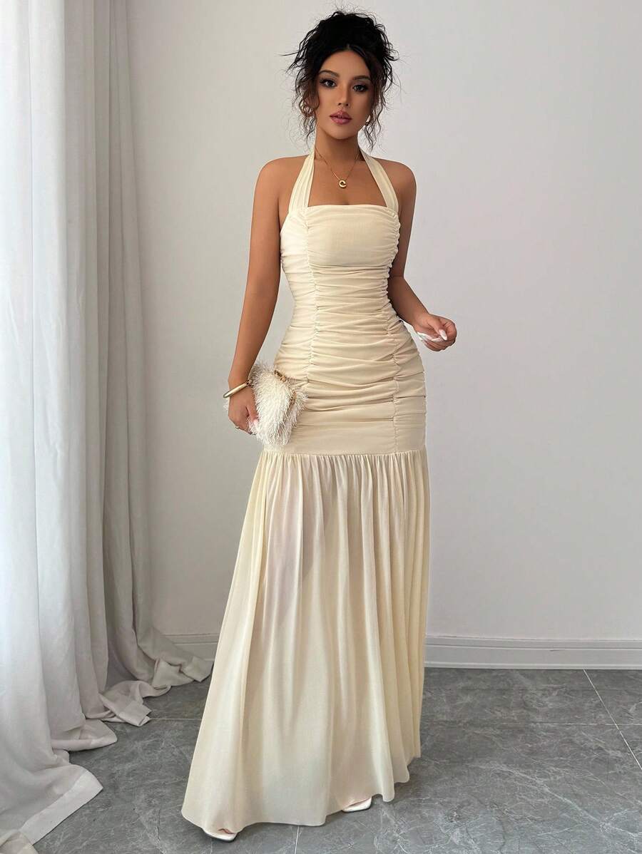 SHEIN Elenzga فستان مشمشي (بحقيبة) خصر من قماش محبوك