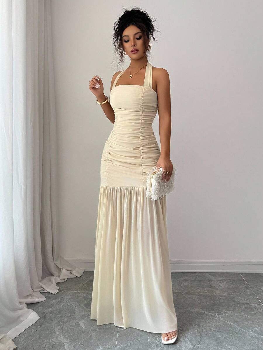 SHEIN Elenzga فستان مشمشي (بحقيبة) خصر من قماش محبوك