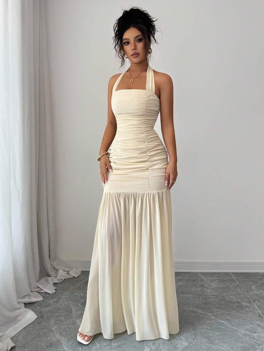 SHEIN Elenzga فستان مشمشي (بحقيبة) خصر من قماش محبوك