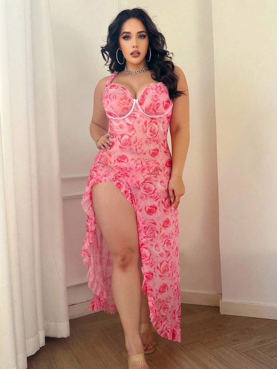 SHEIN ثوب نوم وردي بشق عالي