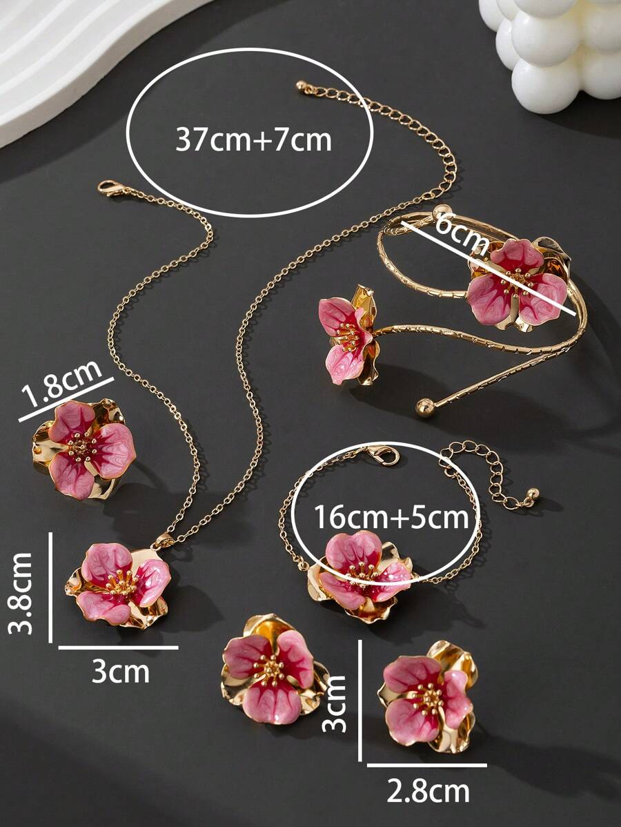 SHEIN طقم مجوهرات  5 قطع بتعليقة زهرة وردية