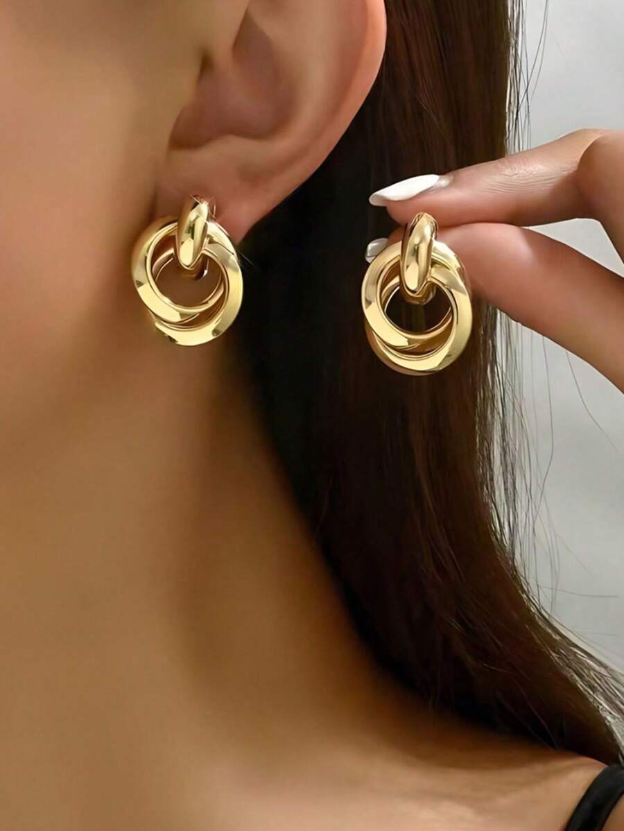 SHEIN طقم 5 أزواج أقراط معدنية هندسية زهرية بخرز صناعي