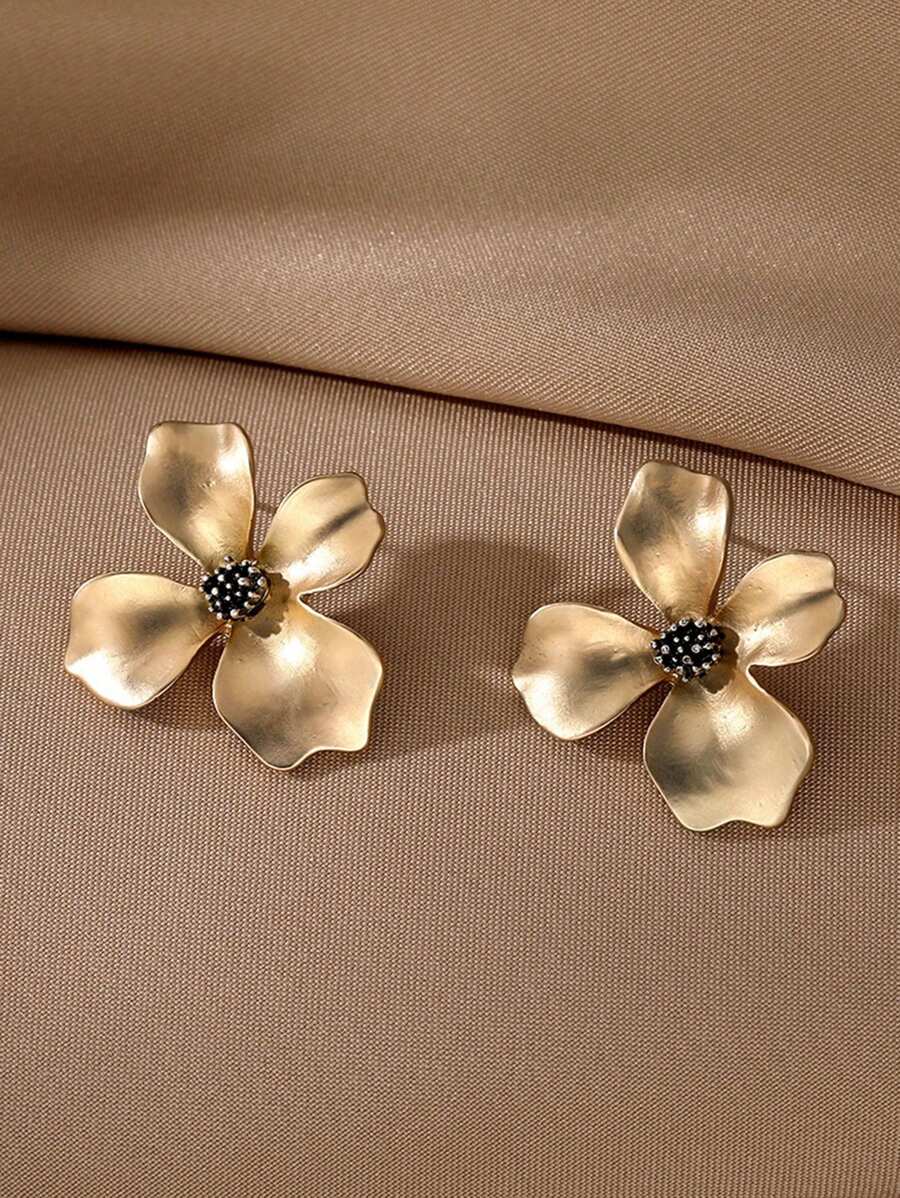 SHEIN طقم 5 أزواج أقراط معدنية هندسية زهرية بخرز صناعي