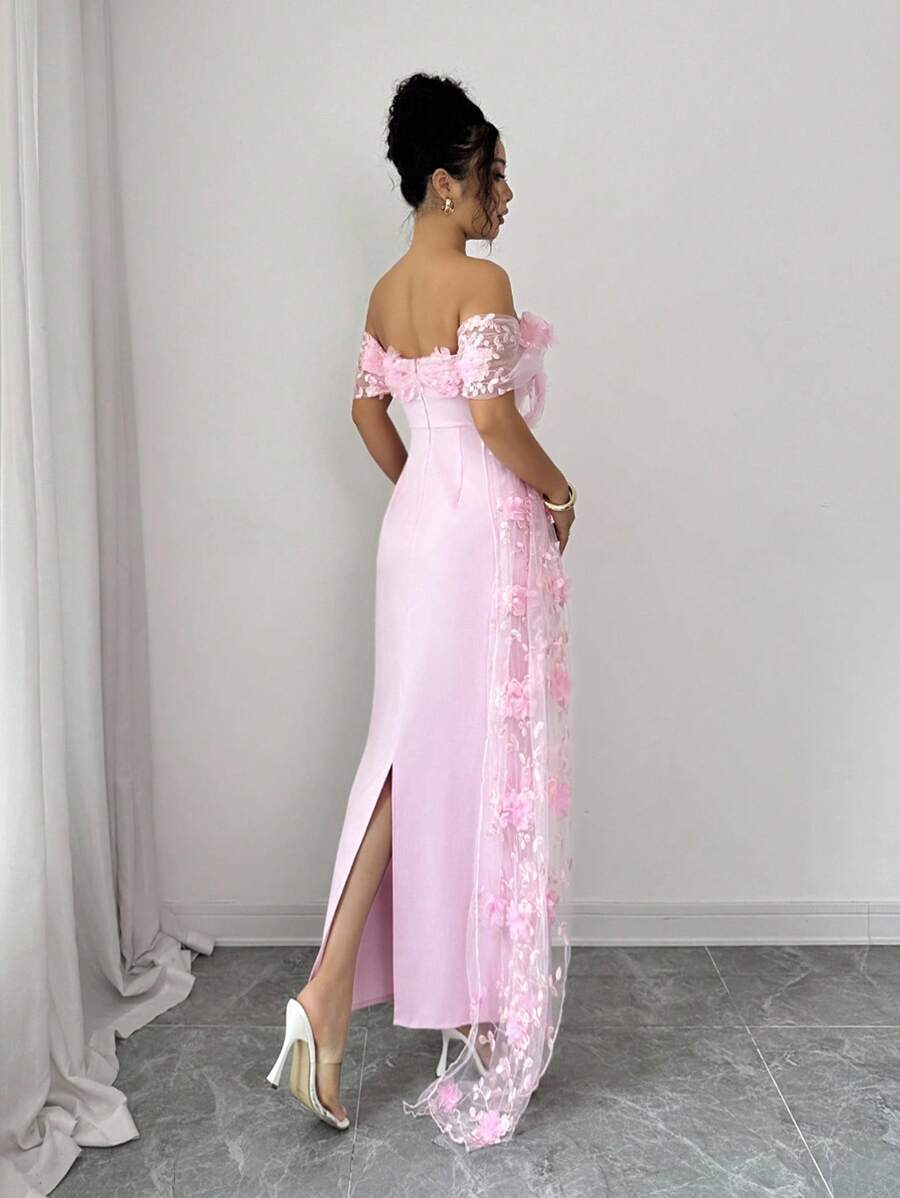 SHEIN Elenzga فستان وردي شبكي بطبعات زهرية