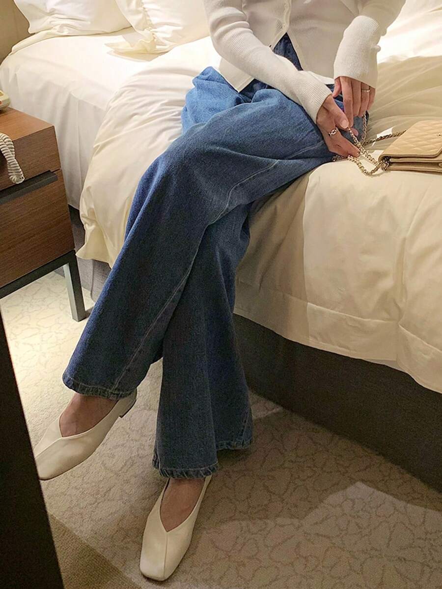 SHEIN DAZY | بنطال جينز واسع الساق بخصر مرتفع وكسرات