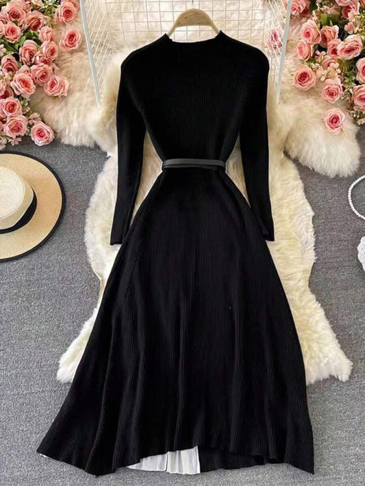 SHEIN INAWLY فستان اسود طويل الأكمام وحزام أنيق