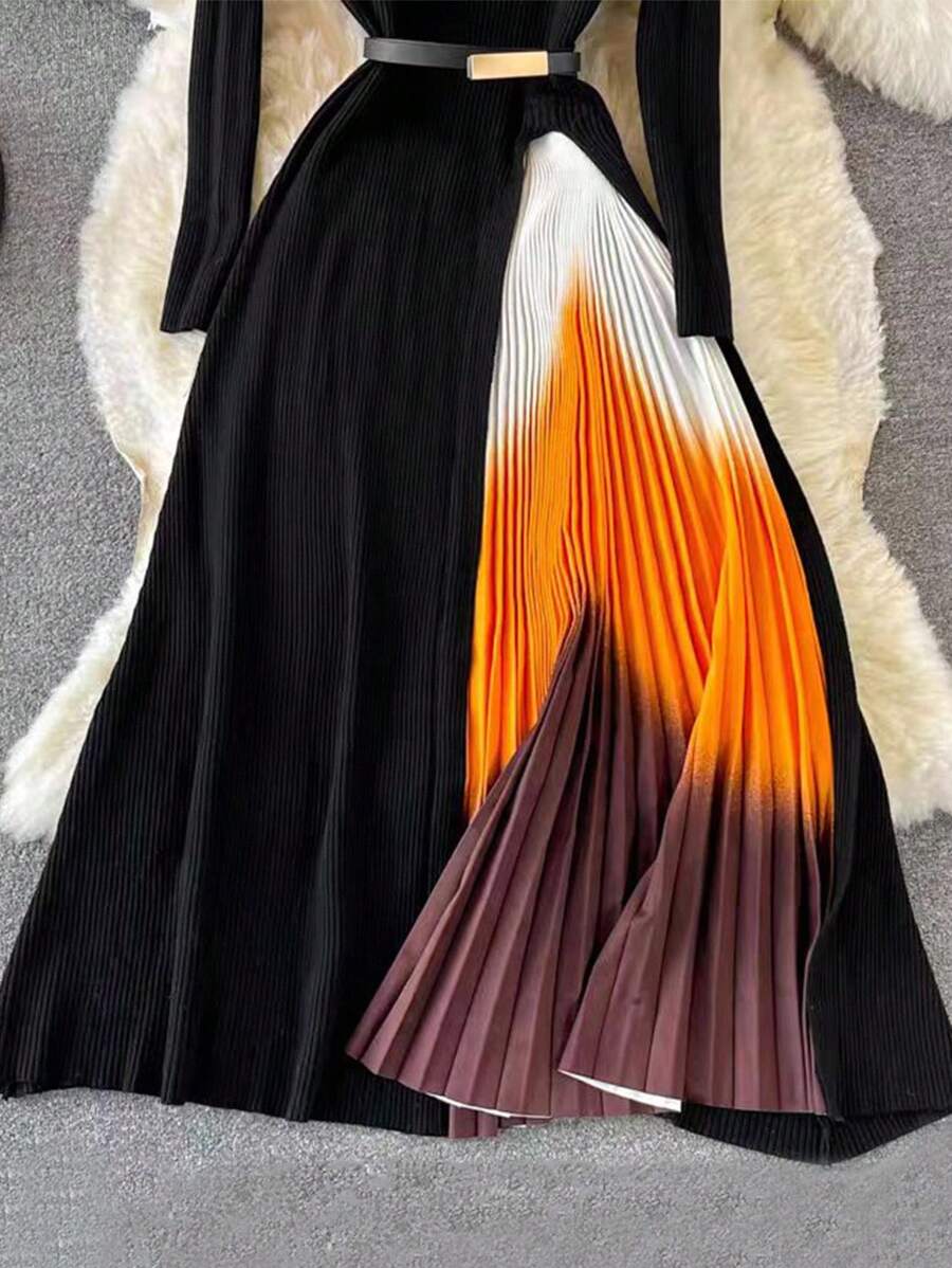 SHEIN INAWLY فستان اسود طويل الأكمام وحزام أنيق