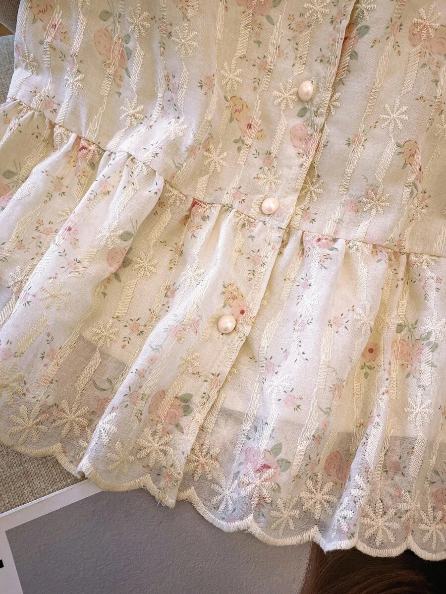 SHEIN Franclia قميص مطرز بأكمام قصيرة بتصميم فرنسي أنيق