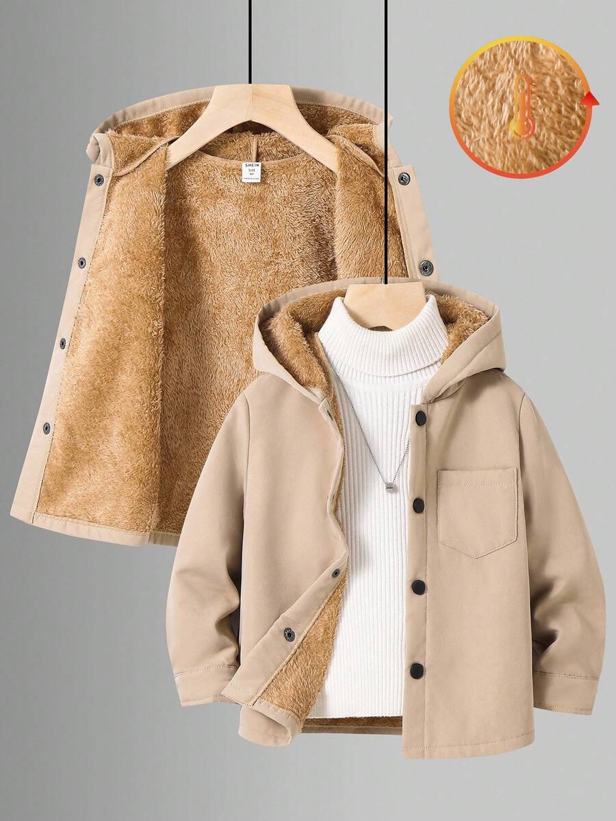 SHEIN معطف أولادي مبطن بالفليس مع رباط