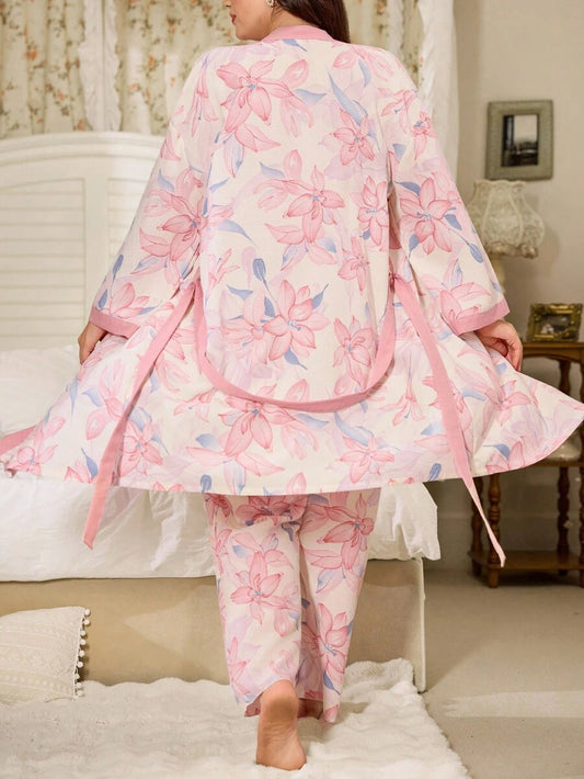 SHEIN CottageSlumber طقم ثلاثي ناعم مزهر بحمالات رفيعة