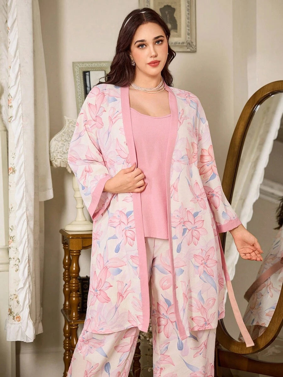 SHEIN CottageSlumber طقم ثلاثي ناعم مزهر بحمالات رفيعة
