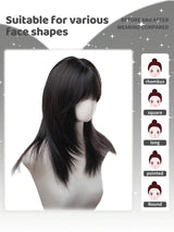 SHEIN باروكة شعر مستعار أسود طويل مستقيم 20 بوصة مع غرة