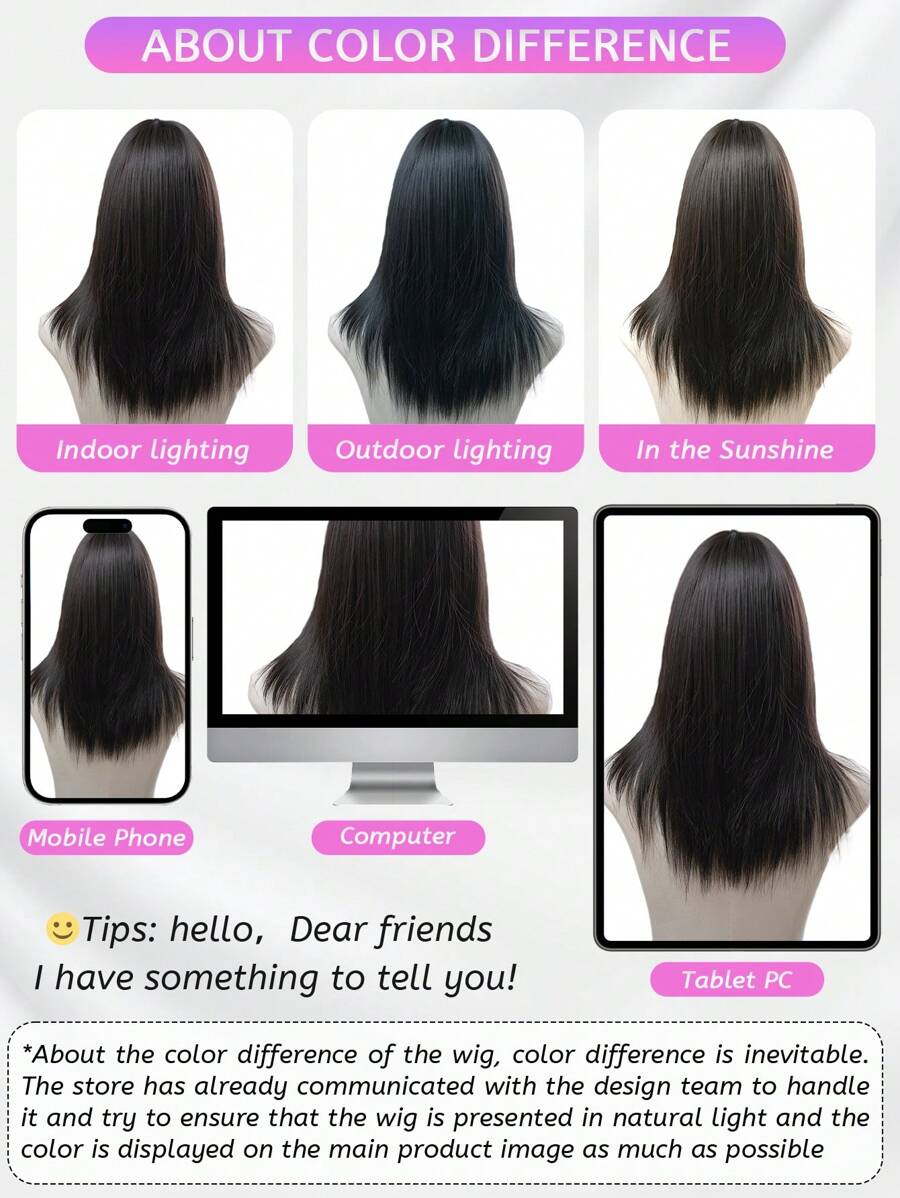 SHEIN باروكة شعر مستعار أسود طويل مستقيم 20 بوصة مع غرة