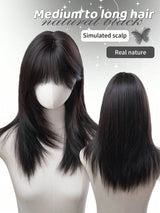 SHEIN باروكة شعر مستعار أسود طويل مستقيم 20 بوصة مع غرة