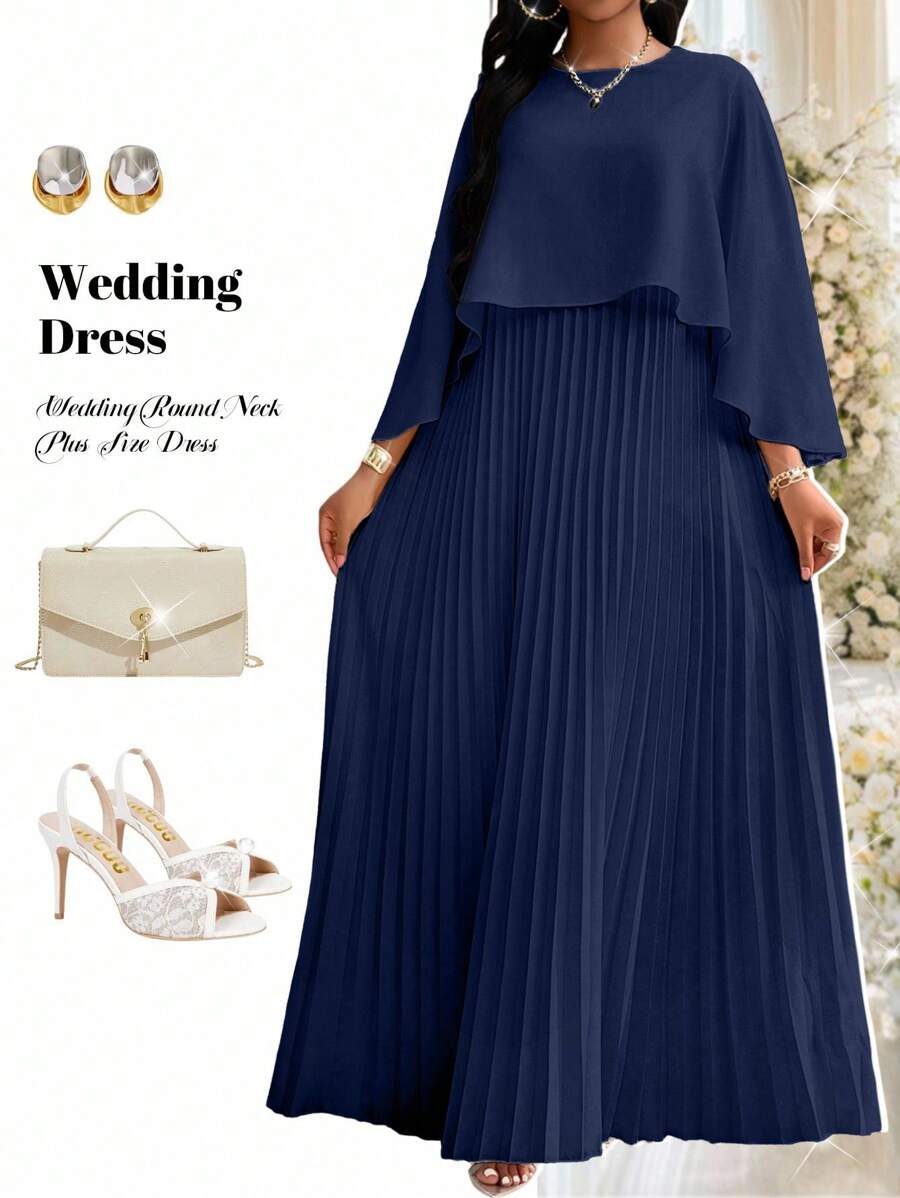SHEIN Fleurora فستان مطوي بلون أزرق للنساء البدينات