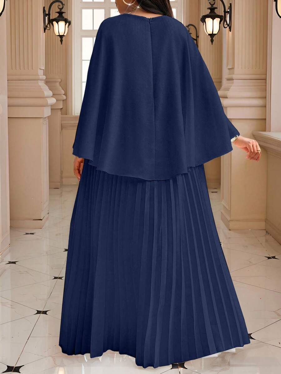 SHEIN Fleurora فستان مطوي بلون أزرق للنساء البدينات