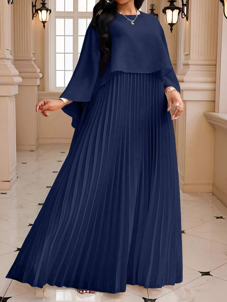 SHEIN Fleurora فستان مطوي بلون أزرق للنساء البدينات