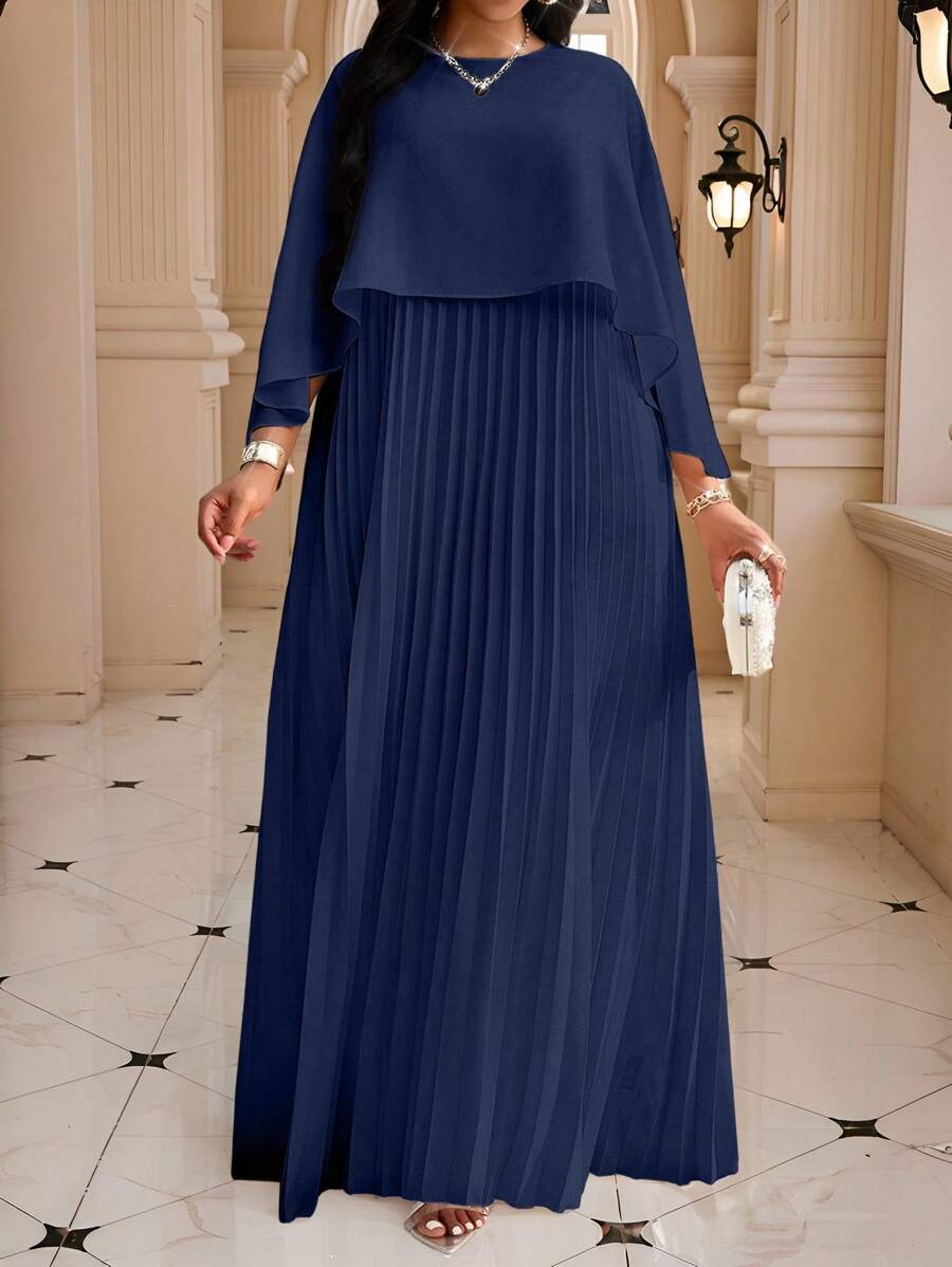 SHEIN Fleurora فستان مطوي بلون أزرق للنساء البدينات