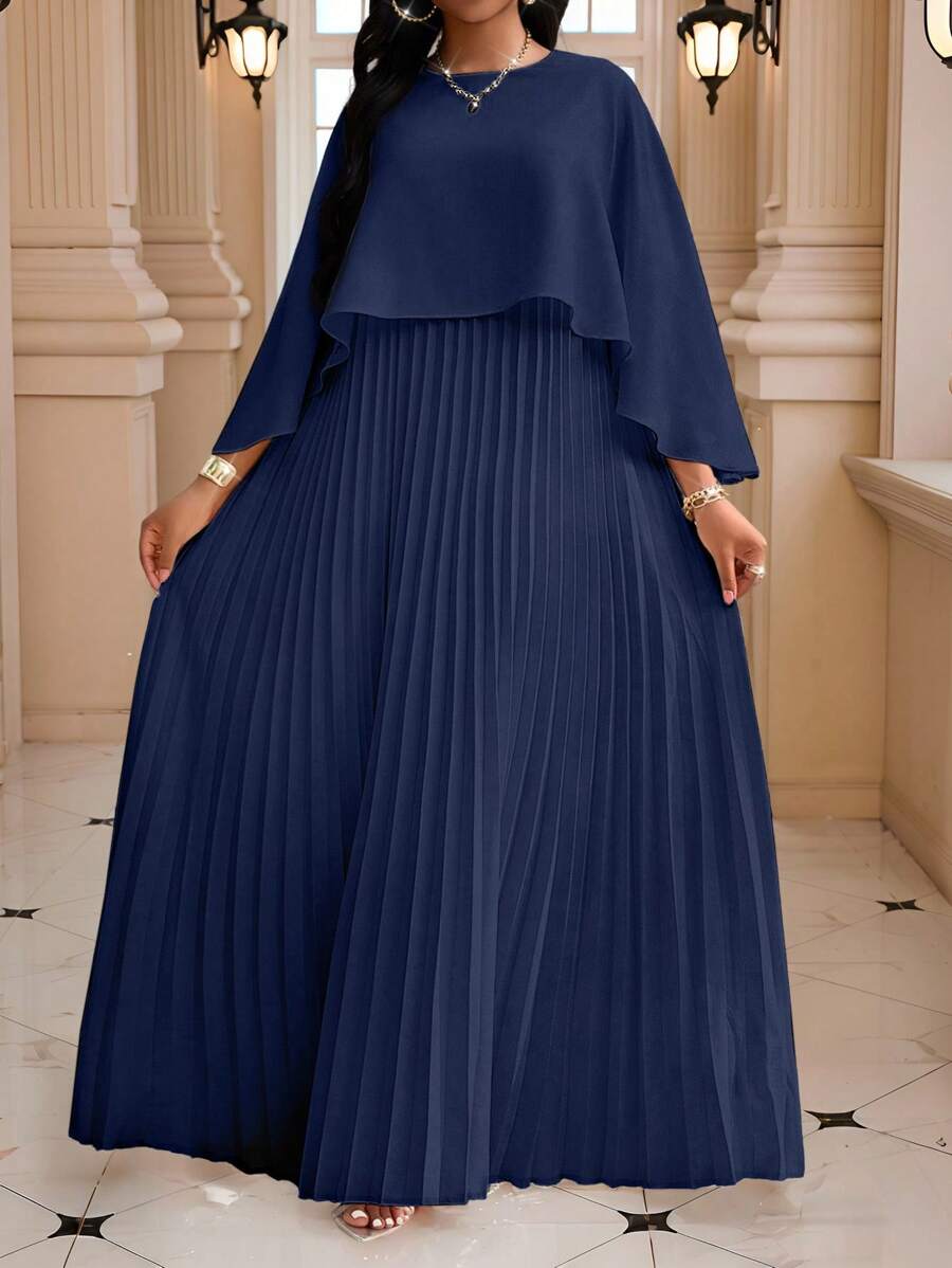 SHEIN Fleurora فستان مطوي بلون أزرق للنساء البدينات