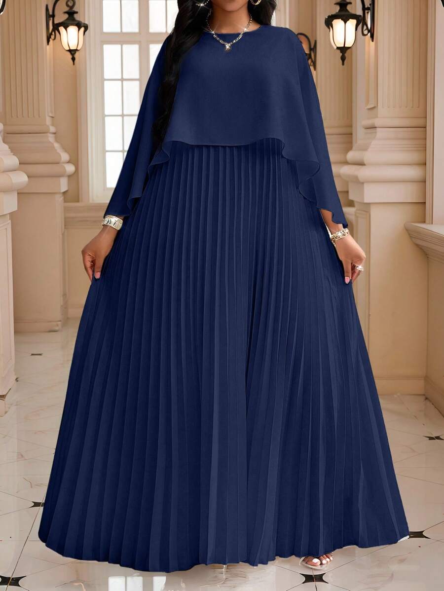 SHEIN Fleurora فستان مطوي بلون أزرق للنساء البدينات