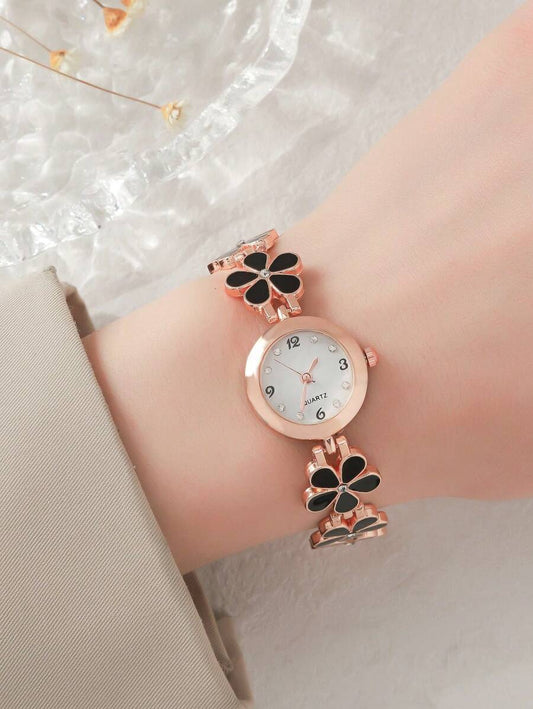 SHEIN ساعة نسائية كوارتز بتصميم زهري عصري