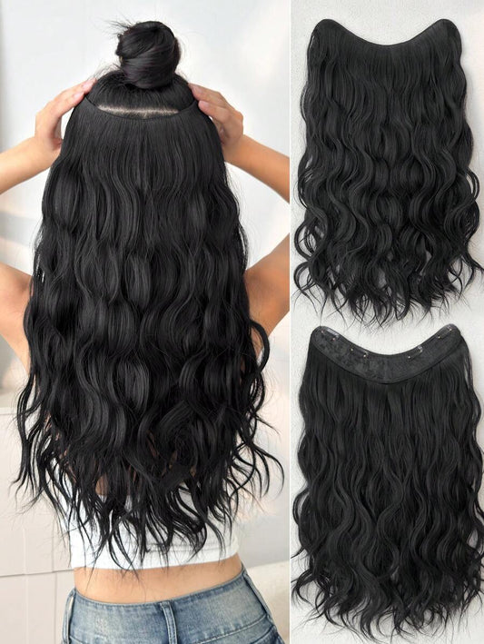 SHEIN باروكة شعر موجي 24 بوصة بلون أسود بمشبك