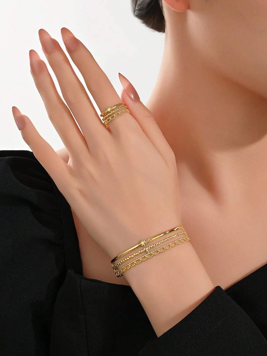 SHEIN طقم مجوهرات فولاذ مطلي ذهب 18 قيراط