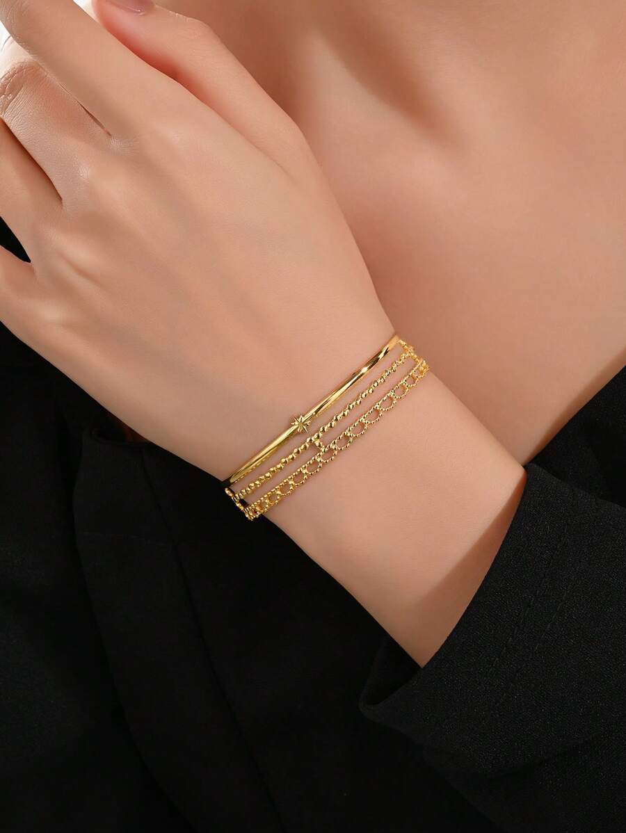 SHEIN طقم مجوهرات فولاذ مطلي ذهب 18 قيراط