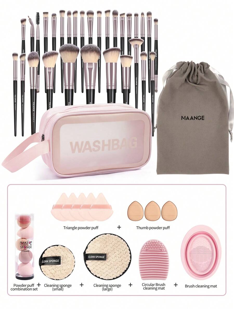 SHEIN MAANGE مجموعة فرش مكياج مع حقيبة وإكسسوارات