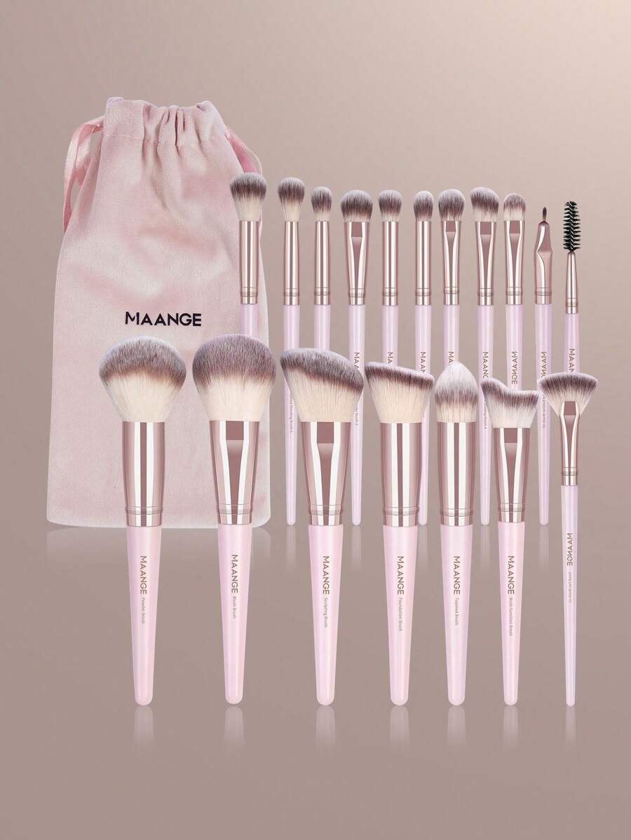 SHEIN MAANGE مجموعة فرش مكياج ناعمة مع حقيبة وردية