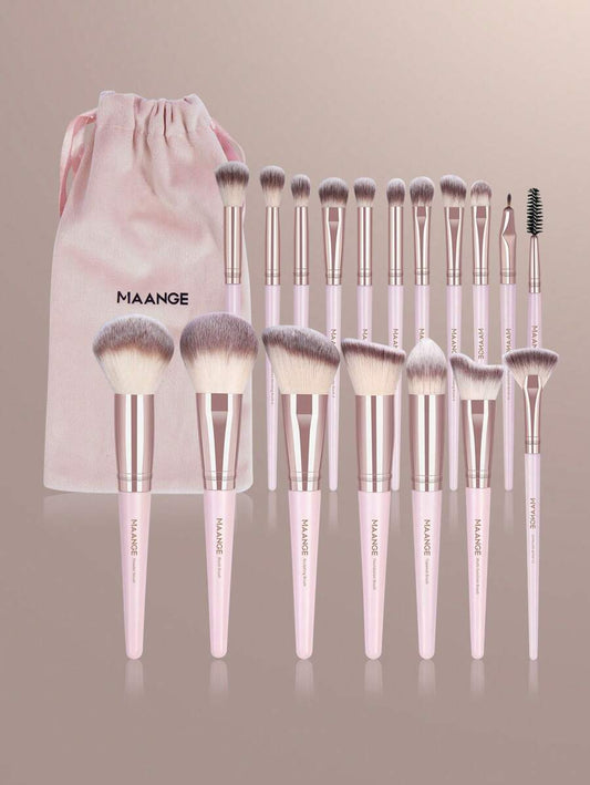 SHEIN MAANGE مجموعة فرش مكياج ناعمة مع حقيبة وردية