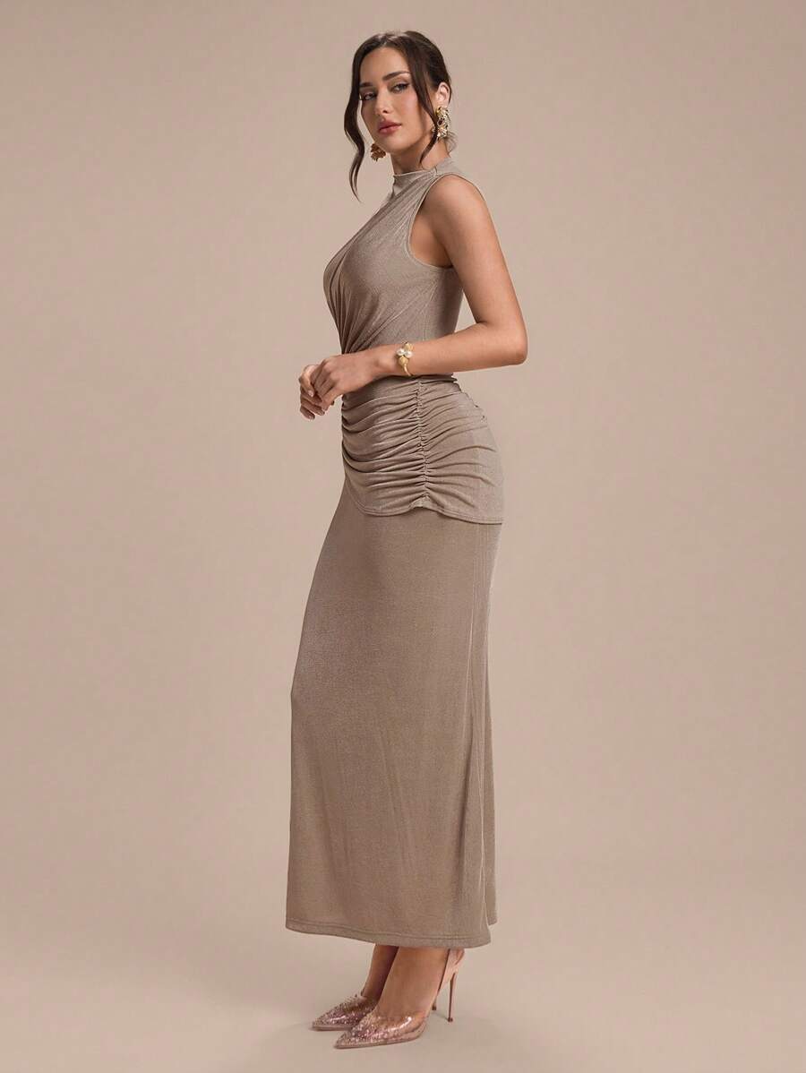 SHEIN Modelyn فستان كوكتيل مطوي بدون أكمام بياقة عالية أنيق