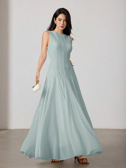 SHEIN Heiryn فستان أخضر أنيق بياقة طاقم بدون أكمام من نسيج جاكار
