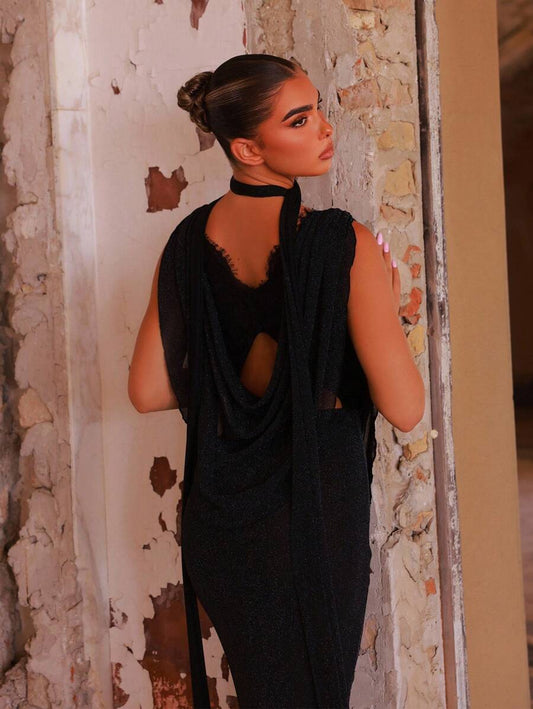 SHEIN Glamrae فستان سهرة أسود أنيق وجذاب