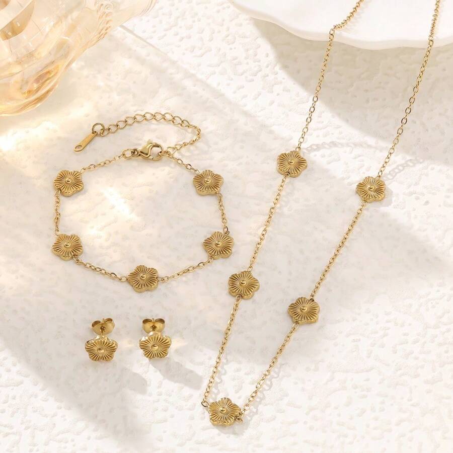 SHEIN طقم مجوهرات زهرة خماسية ذهبية